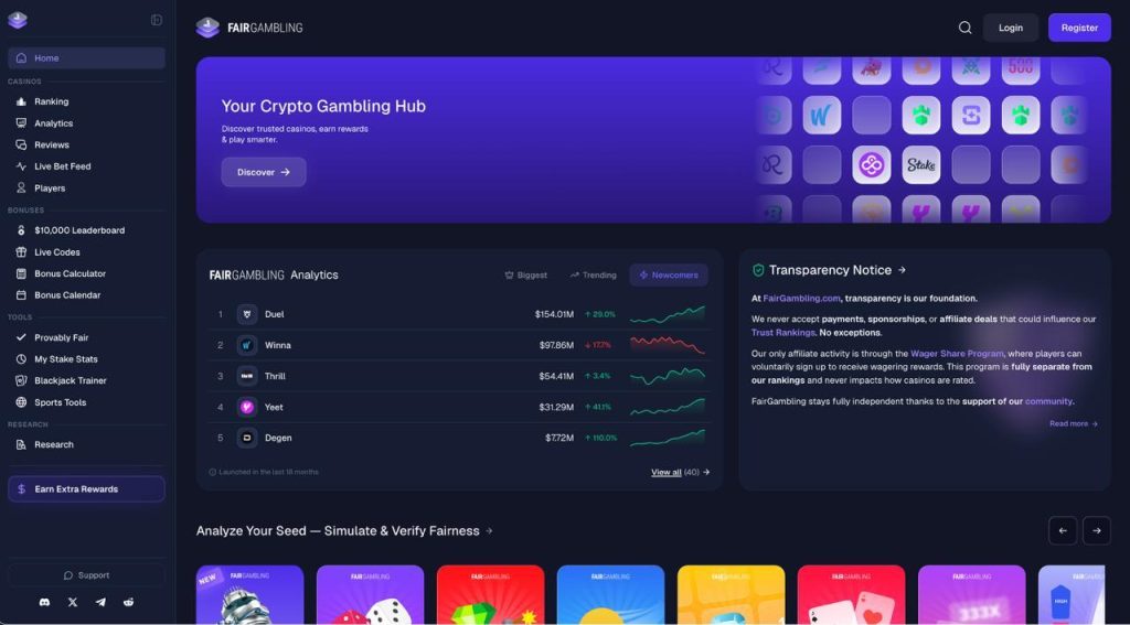 FairGambling Launches Crypto Casino Review And Analytics Platform With Provably Fair Tools And Extra Rewards